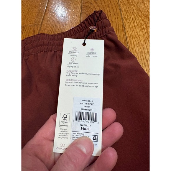 CALIA Womens Step Up Short Red Brown Layered Athletic Running Shorts WAX15219 S - Picture 4 of 12